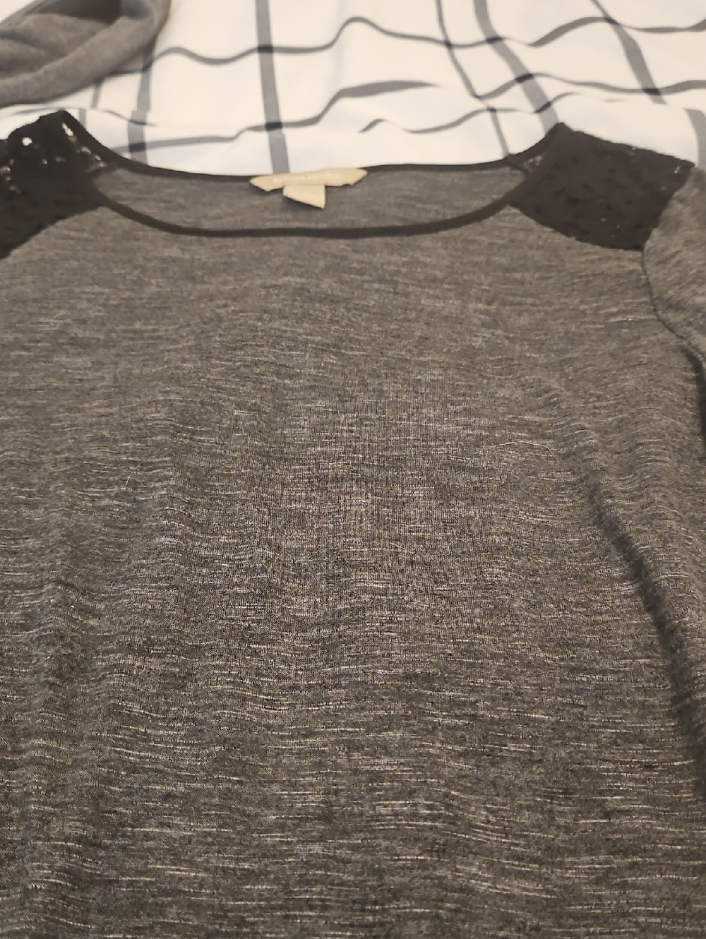 Grey Knit Top with Lace Shoulder Detail.banana Republic